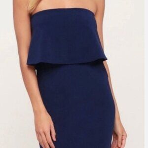 Lulus Lots of Love Strapless Midi Dress with Pockets Navy Blue Size M Medium